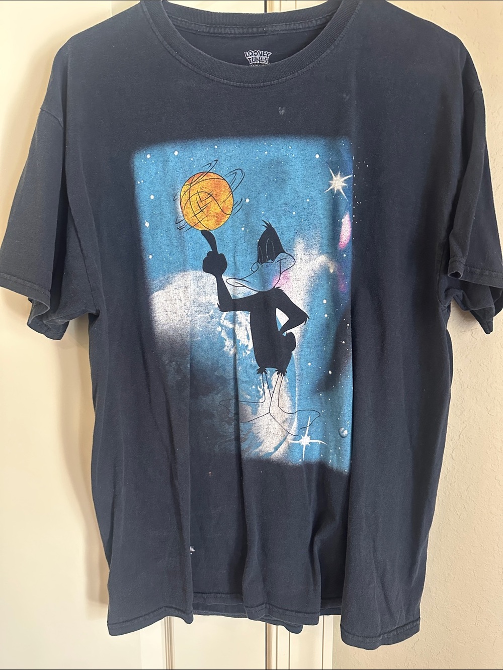 Looney Tunes Daffy Duck Space Graphic Tee - Navy with Orange Accent